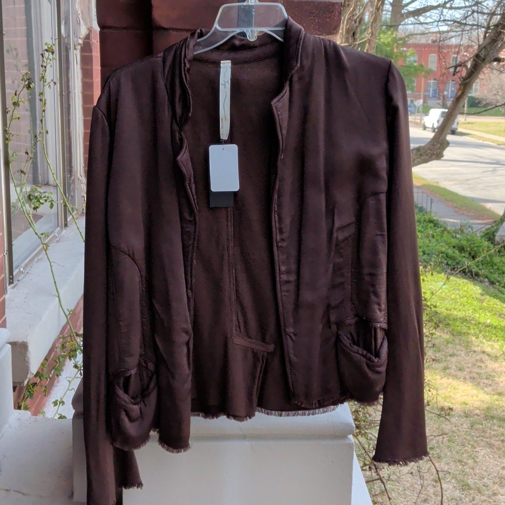 sz 4 In Jaga Padded Raw Edges Dark Brown Blazer With Stars On The Back